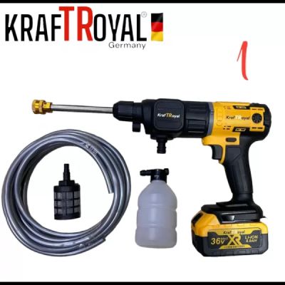 5в1 универсален комплект с 5 приставки, сменяеми глави KRAFTROYAL 36V: водоструйка, винтоверт, гайковерт-импакт, перфоратор и ъглошлайф – акумулаторен инструмент с 2 батерии
