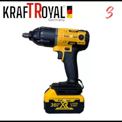5в1 универсален комплект с 5 приставки, сменяеми глави KRAFTROYAL 36V: водоструйка, винтоверт, гайковерт-импакт, перфоратор и ъглошлайф – акумулаторен инструмент с 2 батерии