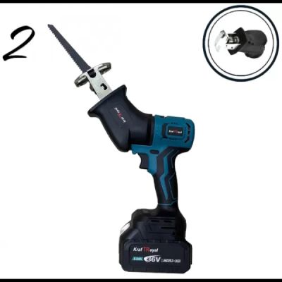 5в1 универсален комплект с 5 приставки, сменяеми глави KRAFTROYAL 36V 8AH: винтоверт, гайковерт, саблен трион, резачка за клони и ъглошлайф
