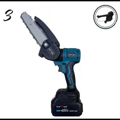 5в1 универсален комплект с 5 приставки, сменяеми глави KRAFTROYAL 36V 8AH: винтоверт, гайковерт, саблен трион, резачка за клони и ъглошлайф