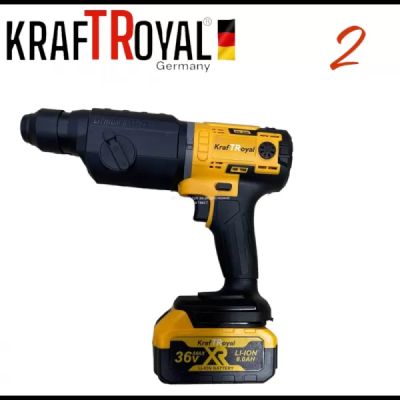 5в1 универсален комплект с 5 приставки, сменяеми глави KRAFTROYAL 36V: водоструйка, винтоверт, гайковерт-импакт, перфоратор и ъглошлайф – акумулаторен инструмент с 2 батерии