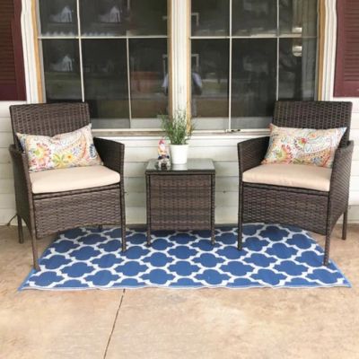 Ратанов Градински Комплект Черен И Кафяв + Възглавнички