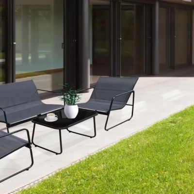 Градински мебели- комплект от 4 части, PVC ратан – цвят черен