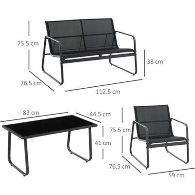 Градински мебели- комплект от 4 части, PVC ратан – цвят черен