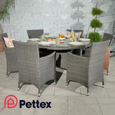 Луксозен градински ратанов сет от 6 стола и маса 140см със стъкло Аруба