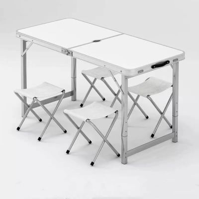 Комплект от 4 броя столове със сгъваема алуминиева маса 120 х 60 см. за пикник, къмпинг, градина, тераса, двор