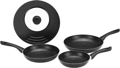 Комплект тигани Amazon Basics ‎111602OD101 4 части 20см 24см 28см Универсален капак тиган за Индукционен котлон