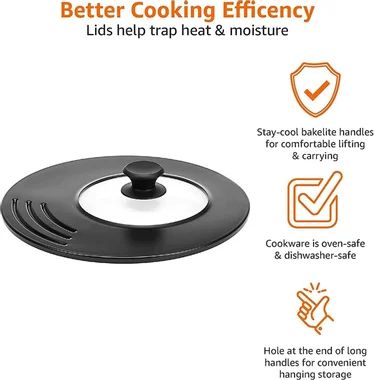 Комплект тигани Amazon Basics ‎111602OD101 4 части 20см 24см 28см Универсален капак тиган за Индукционен котлон