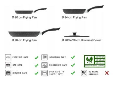 Комплект тигани Amazon Basics ‎111602OD101 4 части 20см 24см 28см Универсален капак тиган за Индукционен котлон