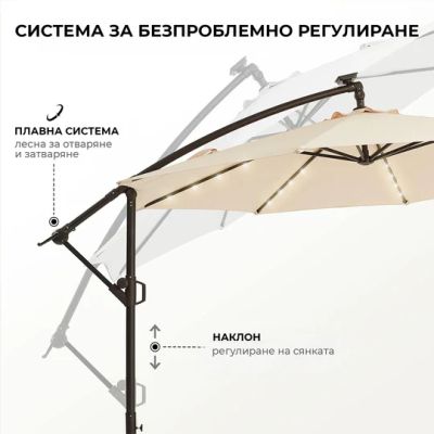 Висококачествен регулируем 300см. градински чадър с 8 ребра и UV защита