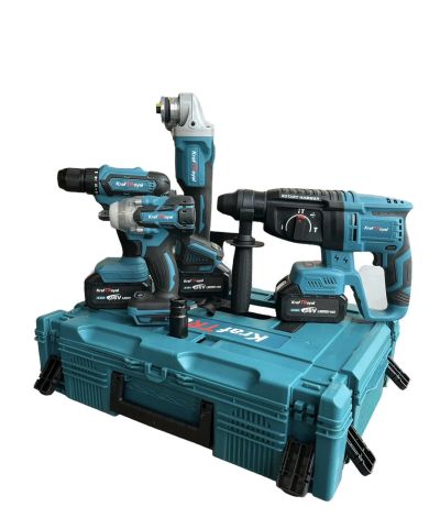 Акумулаторен перфоратор, ъглошлайф 125ММ, гайковерт и винтоверт 36V с 3 бр. батерии 8AH в куфар и зарядно KRAFT ROYAL