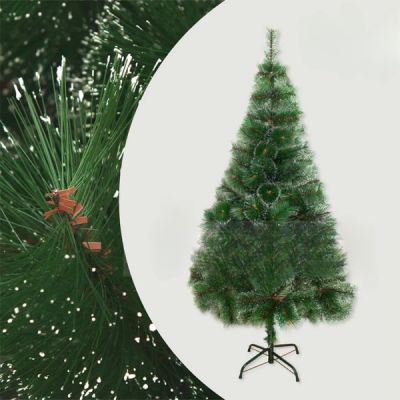 Изкуствена Коледна Елха Жилкова със Заснежени Връхчета - 120 см, с Подарък Лампички