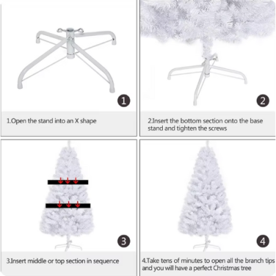 Бяла Коледна Елха - 90 см, с Подарък Лампички