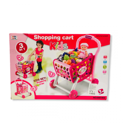 КОЛИЧКА ЗА СУПЕРМАРКЕТ С ПРОДУКТИ розова