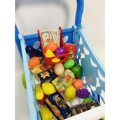 КОЛИЧКА ЗА СУПЕРМАРКЕТ С ПРОДУКТИ синя