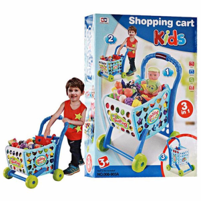 КОЛИЧКА ЗА СУПЕРМАРКЕТ С ПРОДУКТИ синя