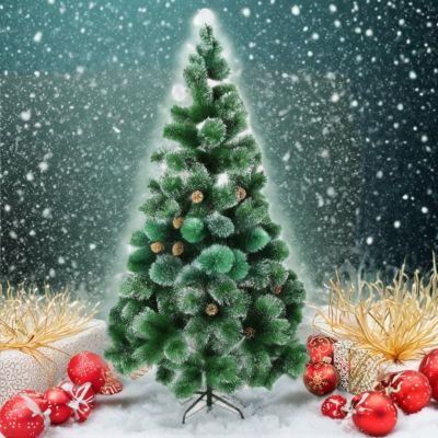 Гъста Изкуствена Коледна Елха ЛУКС, Тип БОР + Шишарки със Заснежени връхчета - 150см