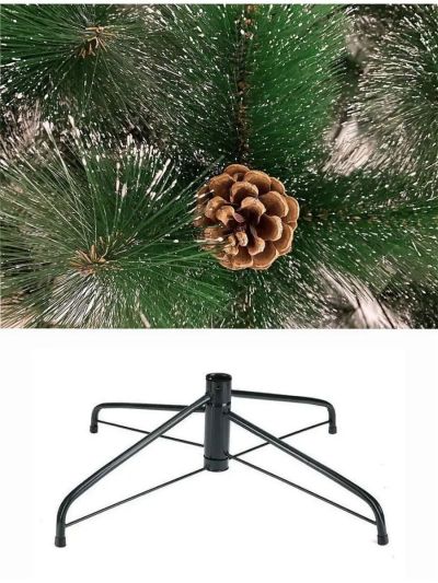 Гъста Изкуствена Коледна Елха ЛУКС, Тип БОР + Шишарки със Заснежени връхчета - 210см