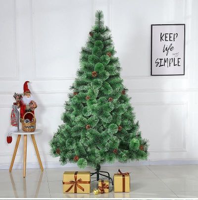 Гъста Изкуствена Коледна Елха ЛУКС, Тип БОР + Шишарки със Зелени връхчета - 240см