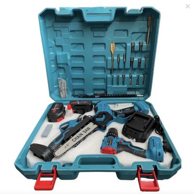 3В1 Немски Безчеткови Резачка с автоматично омасляване, Ножица и Ударен Винтоверт + две батерии и 50 части в куфар