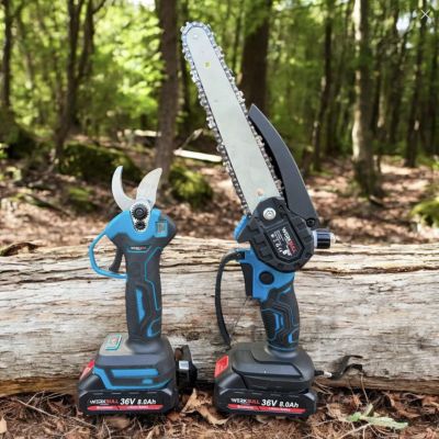 Промо 3в1 комплект WerkBull Акумулаторна Лозарска ножица с дисплей и Мини Трион с автоматично омасляване + Телескопичен Прът