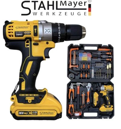 Ударен Винтоверт StahlMayer 36V 8Ah две батерии в комплект 111 части + ПОДАРЪК LED Фенер