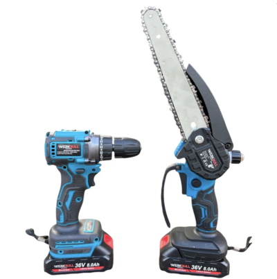 2в1 Комплект Ударен Винтоверт и Резачка WerkBull с автоматично омасляване 22см шина + две батерии 36v 8ah